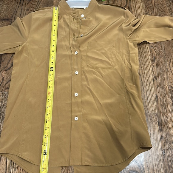 Celine 100% silk button down women military style shirt bronze caramel size 38 - Picture 13 of 16